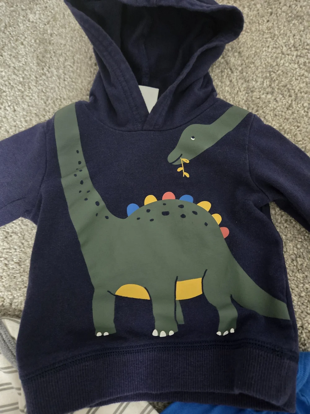 Bundle Of Baby Navy Dinosaur Hoodie, Striped One-Piece, Blue Milk Man Bodysuit